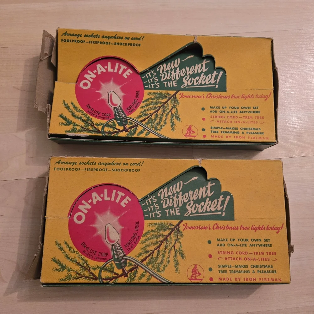 Set of 2 vintage On-a-Lite Christmas light boxes (boxes only, no lights)